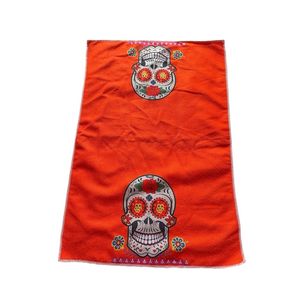 NEW kitchen hand‎ towel microfiber 15x23 inches SUGAR SKULL orange
